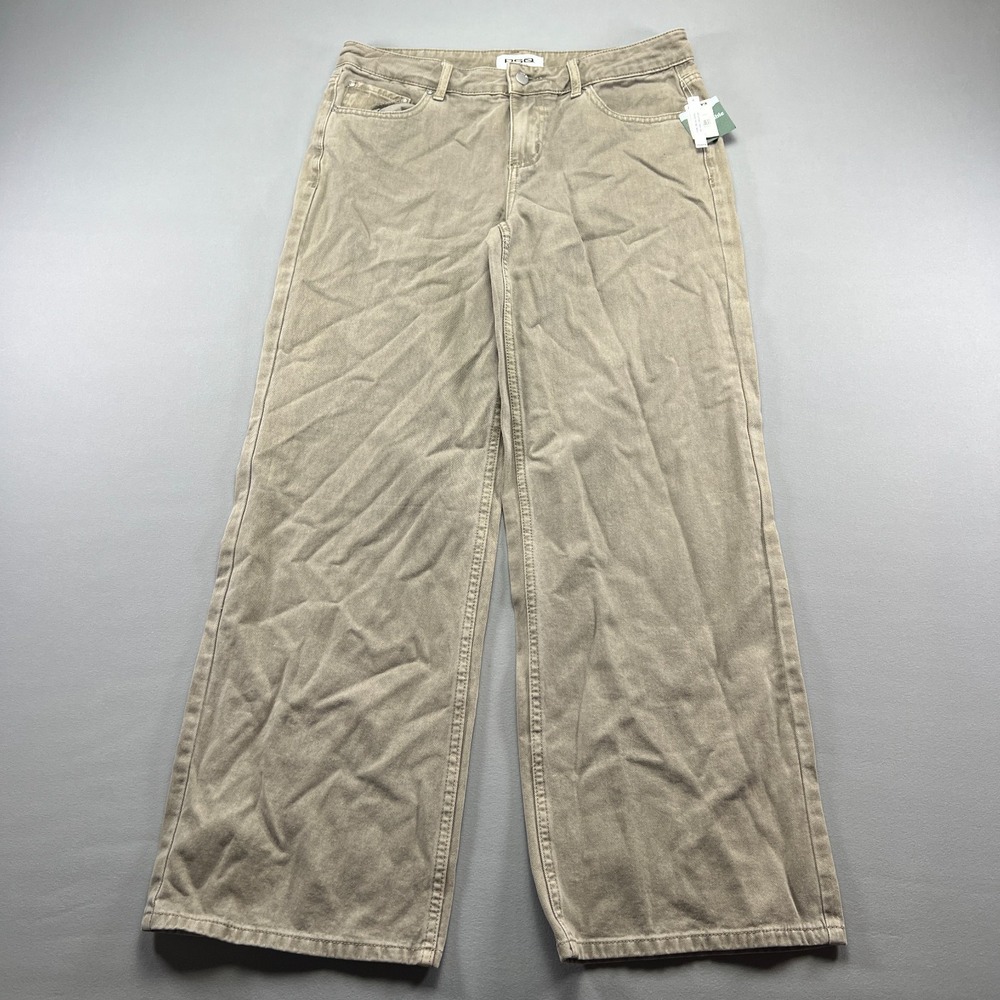 RSQ Baggy Pants Womens 28 Beige Twill Cotton Low Rise 5 Pockets Zip Fly Wide Leg